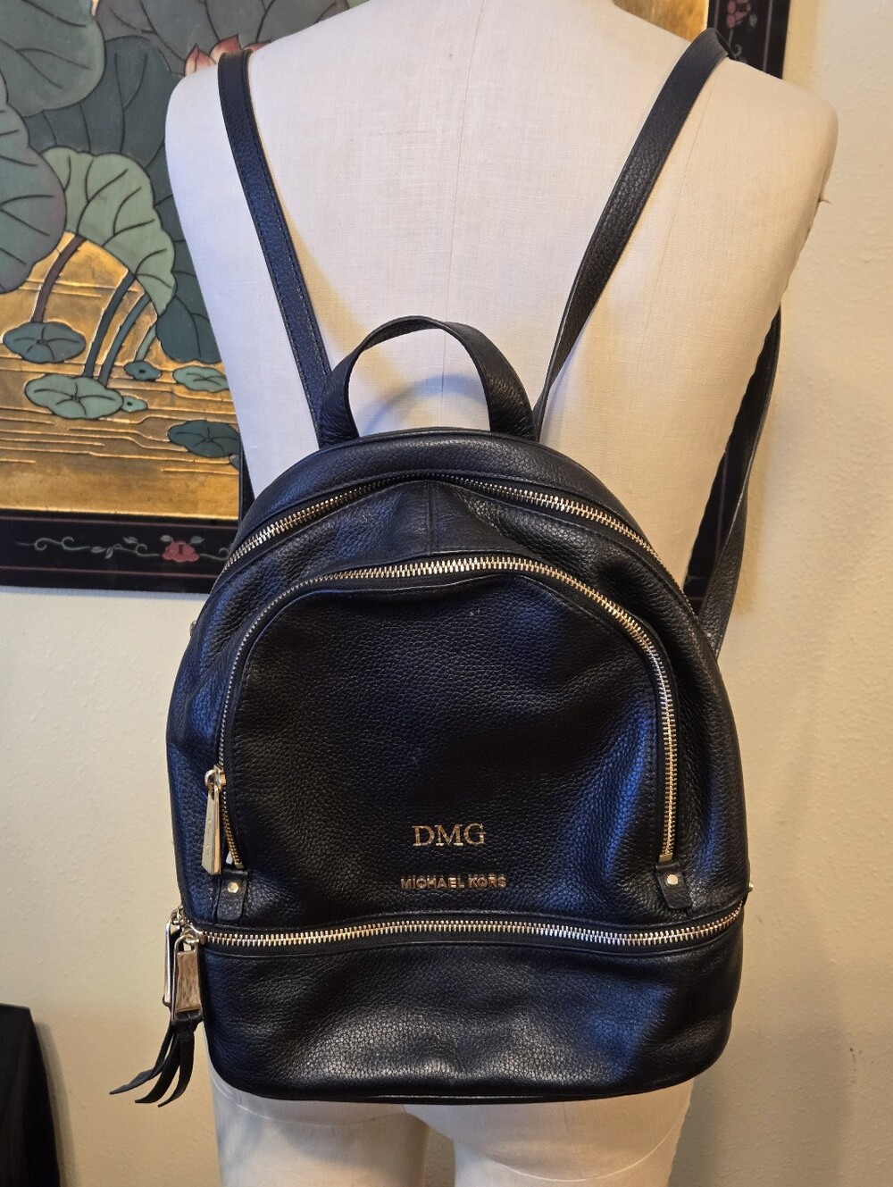 Michael Kors Women's Black Leather Backpack Preowned Monogrammed DMG